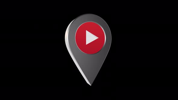 3 D Rotating Youtube Location Pin Icon Animation With Alpha Channel 4K