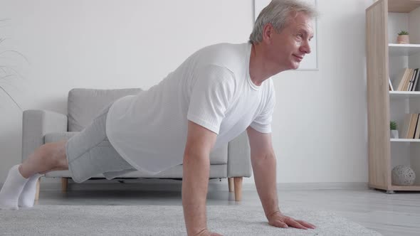 Home Training Indoor Fitness Middleaged Man Plank