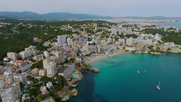 Aerial View on the Island Mallorca Port and Sea Town PalmadeMallorca