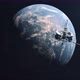 Approaching Earth and Futuristic Spinning Space Station in Orbit - VideoHive Item for Sale