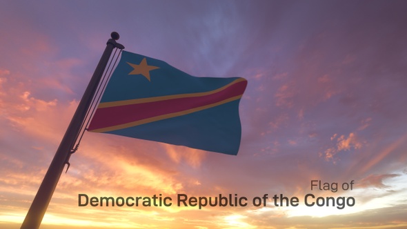 Democratic Republic of the Congo Flag on a Flagpole V3