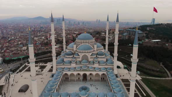 4K Aerial view of Camlıca the biggest Mosque in Turkey instanbul