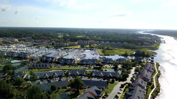 Aerial view on intercoastal waterway in Little River of South Carolina.