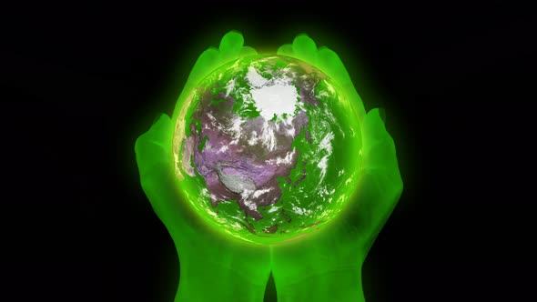 Green 3d Glowing Planet Earth On Hand Animated