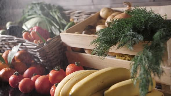 Basket with Fresh Fruits and Vegetables