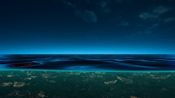 Underwater View with Horizon and Water Surface Split By Waterline