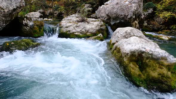 Wild Mountain River Close Up Abundant Clear Stream