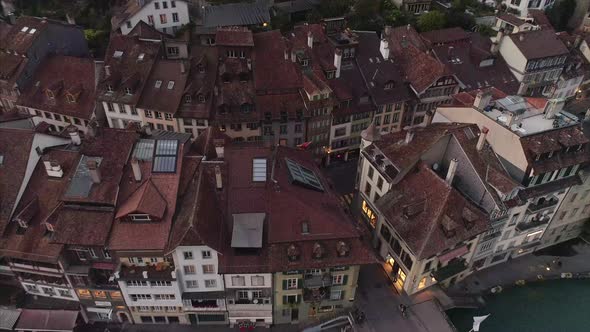 Aerial Tilt Up of Thun Old Town Switzerland
