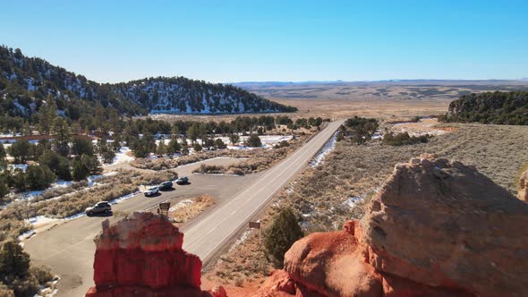 Aerial views of the western entrance to Red Canyon and the Dixie National Forest along Route 12, nea