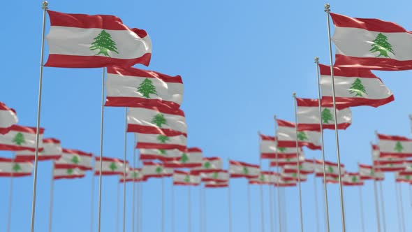 Lebanon Row Of National flags Walk Throw Animation