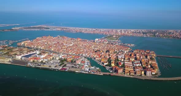 Aerial View of Chioggia and Sottomarina and the Sea on the Horizon