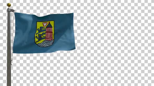 Flensburg City Flag (Germany) on Flagpole with Alpha Channel - 4K