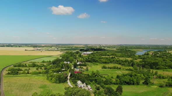 Flight Over Landscape with Fields in July in Russia