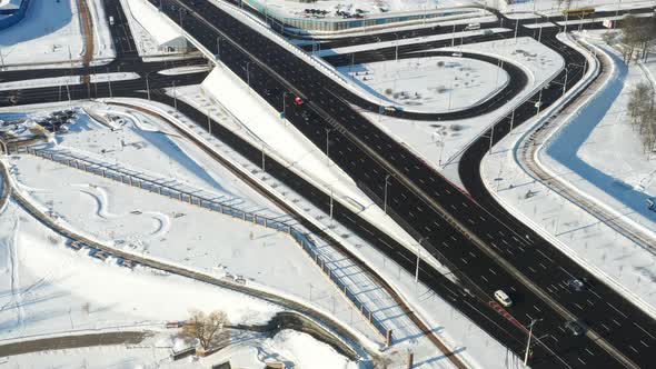 Top View of the Winter Independence Avenue in Minsk