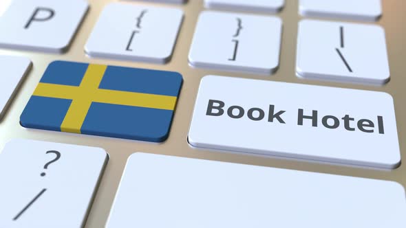 BOOK HOTEL Text and Flag of Sweden on the Buttons