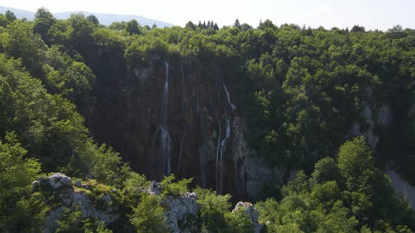 Мiew of the beautiful Plitvice Lakes National Park with many green plants and beautiful lakes and wa
