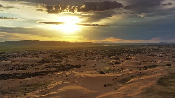 Sand Dunes in Desert at Sunset in Mongolia