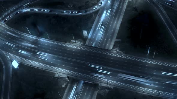 Highway Interchange with Traffic. Aerial Shot