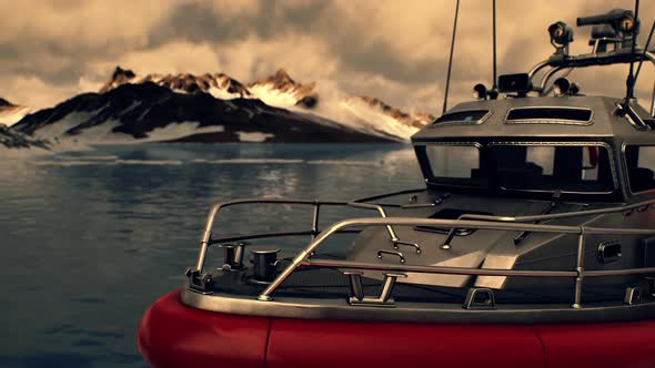 Resque Boat in Cold Northern Sea