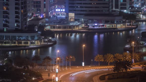 Residential and Office Buildings in Jumeirah Lake Towers District Night Timelapse in Dubai