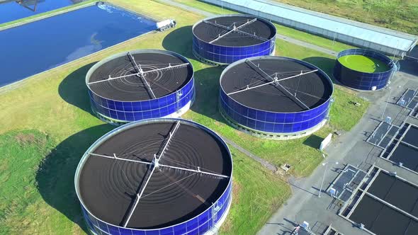 Aerial view of modern industrial sewage treatment plant