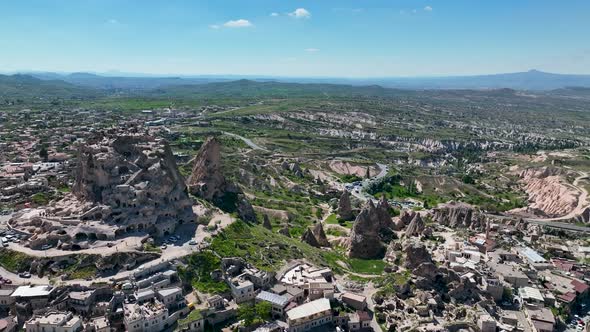 Awesome view of Uchisar Castle at Goreme Historical National Park in Cappadocia, Turkey.