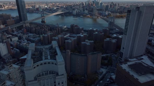 Aerial Footage of Brooklyn and Manhattan Bridge Across East River