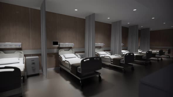 3D Rendering interior .Isolated empty bed in hospital,