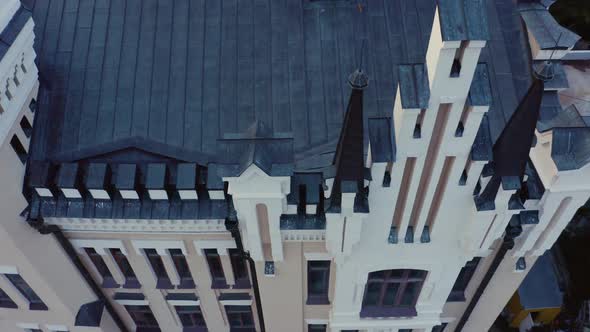 Aerial Drone View on the Historical Catolic Church with Blue Roof