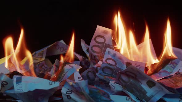 Burning of 500 Euro Banknotes Closeup