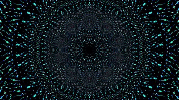 Abstract Kaleidoscope pattern with blue colors. Magic mandala. 4k