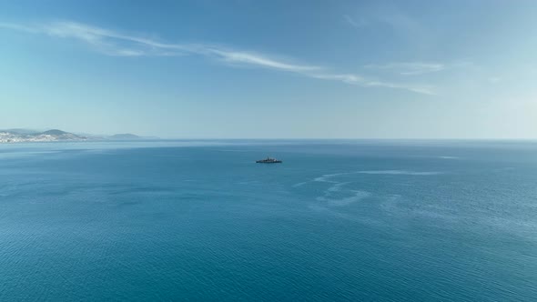 Warship on the sea horizon aerial view 4 K