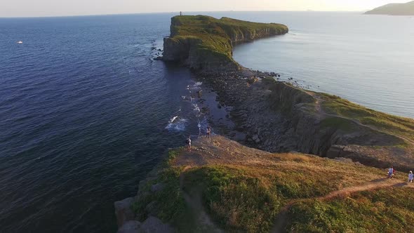 Drone View of a Beautiful Peninsula Tobizina with Vertical Cliffs at Sunset