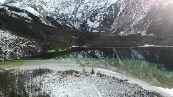 Beautiful Winter Landscape on the Lake Offensee in the Mountains in Upper Austria Salzkammergut