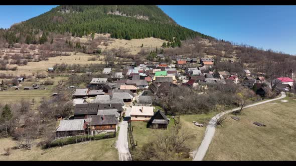 Aerial view of the historical Slovak village Vlkolinec in Slovakia