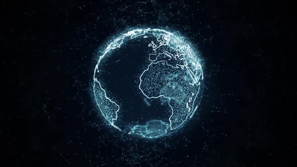 4K Futuristic digital data Globe earth Map Cybersecurity and technology.