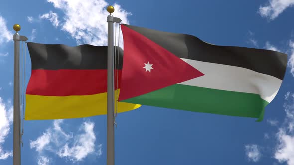 Germany Flag Vs Jordan On Flagpole