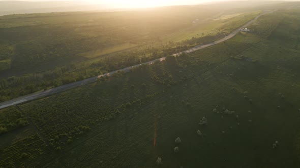 Aerial View  Drone Flight Above the Highway That Crosses