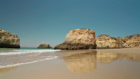 Moving Forward Stabilized at Sea with Waves Beach Prainha for European Tourists in Summer