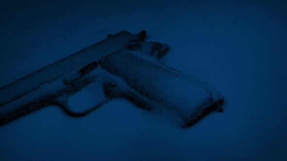 Hand Gun In The Snow At Night alt