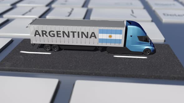 Truck with Flag of Argentina Moves on the Keyboard Key