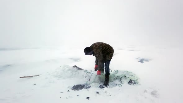 Ice Fisherman Winter Lake