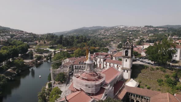 Aerial view of the Sao Goncalo convent in Amarante, Portugal.