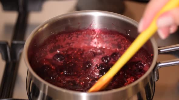 Boiling Berries Puree In A Saucepan