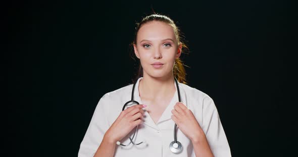 Medical Concept of Beautiful Female Doctor in White Coat with Stethoscope Medical Student Woman