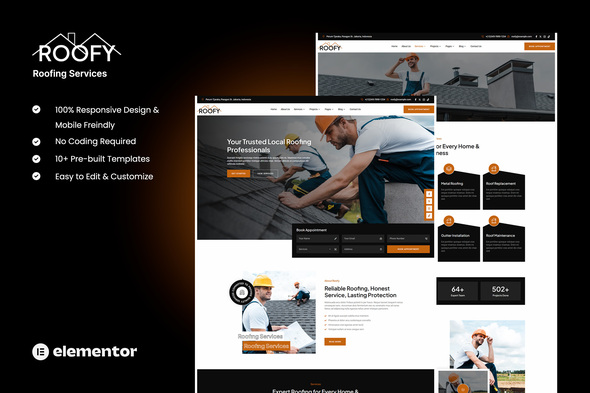 Roofy – Roofing Services Elementor Template Kit – 0 Sold!