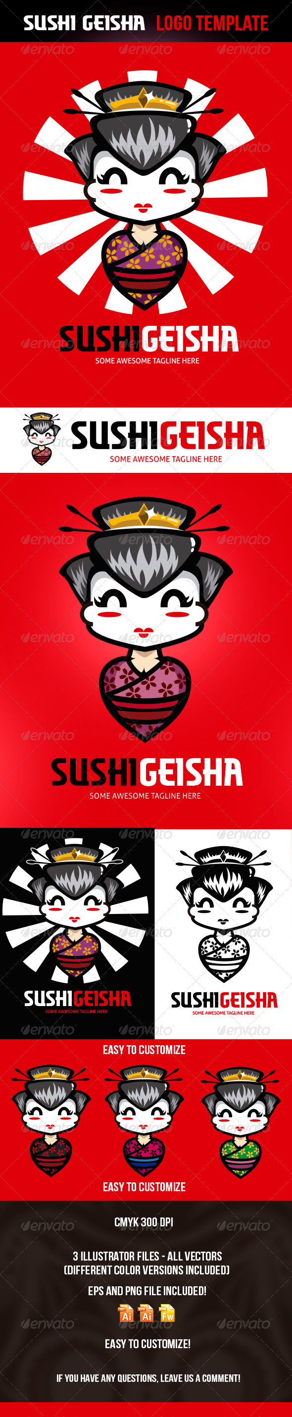 Sushi Geisha Logo Template