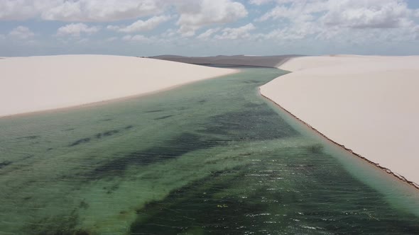 Brazilian landmark rainwater lakes and sand dunes. Lencois Maranhenses Brazil.