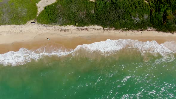 Aerial View of Tropical White Sand Beach and Turquoise Clear Sea Water with Small Waves