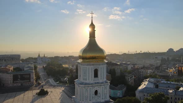 Kyiv. Ukraine. Aerial View : St. Sophia Church in the Morning at Dawn